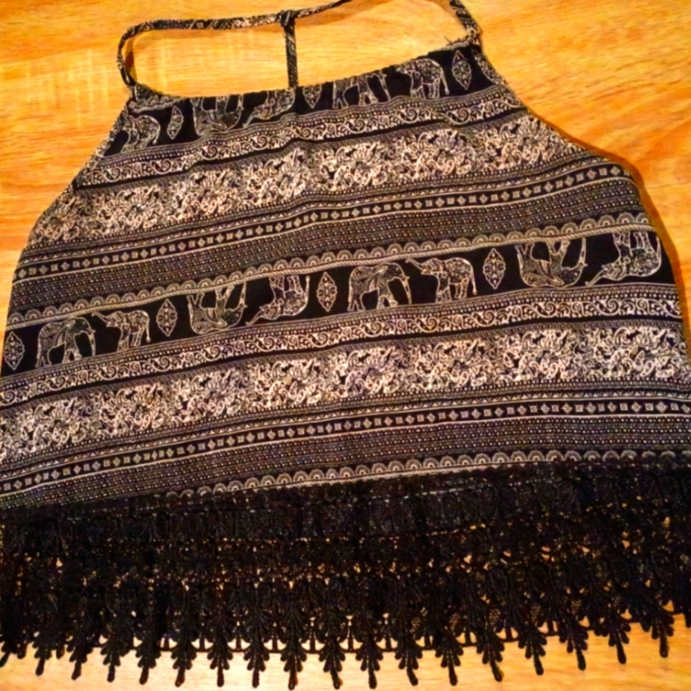 LA heart black and white halter top size medium